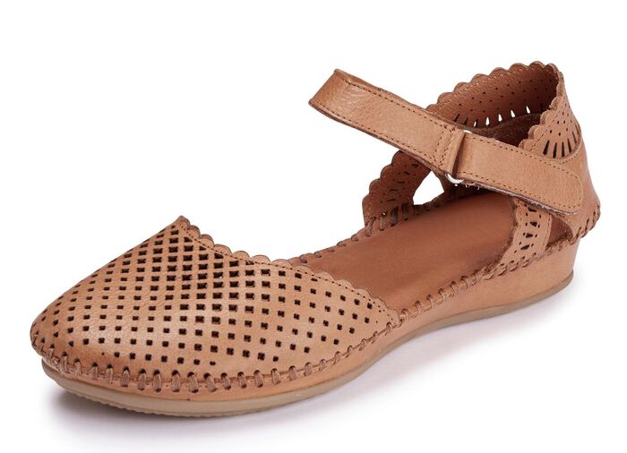 ELENA EDEN, sommerliche Damen-Sandalen, Weite G, aus Leder COGNAC