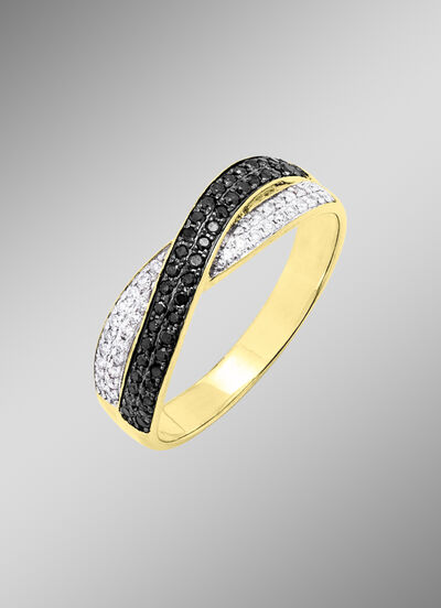 Damenring mit Diamanten in Weiß und Schwarz 