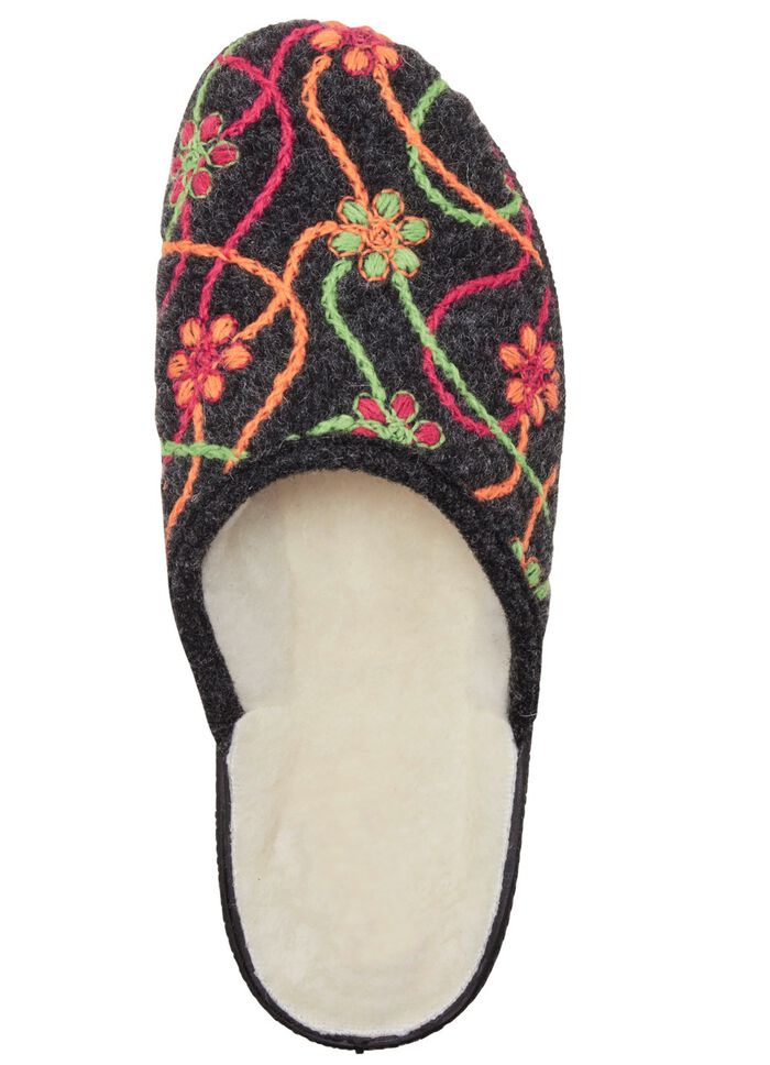 Warme Damen-Hausschuhe, mit Schurwolle ANTHRAZIT-BUNT