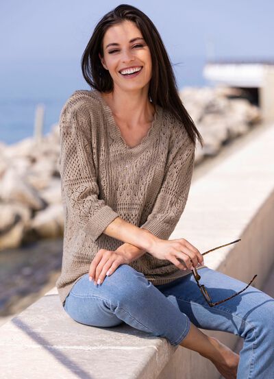 Pullover in Feinboucl&eacute; 