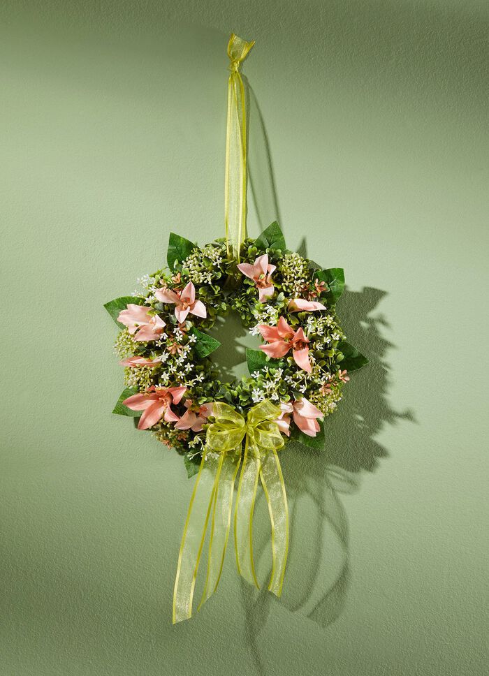 Wandkranz mit bezauberndem Textilschleifenband APRICOT-GRÜN