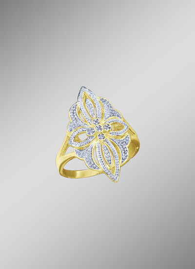 Floraler Damenring mit 4 Diamanten 