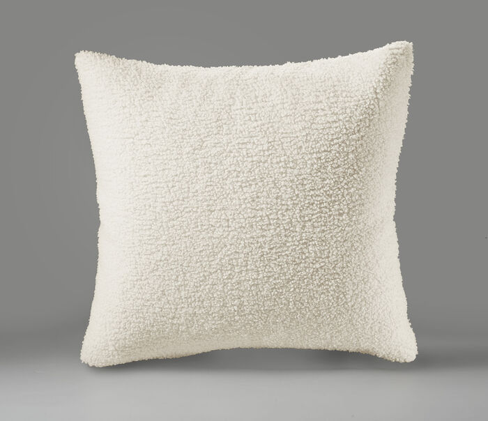 Decken und Kissen mit flauschig weicher Teddy-Vorderseite CREME