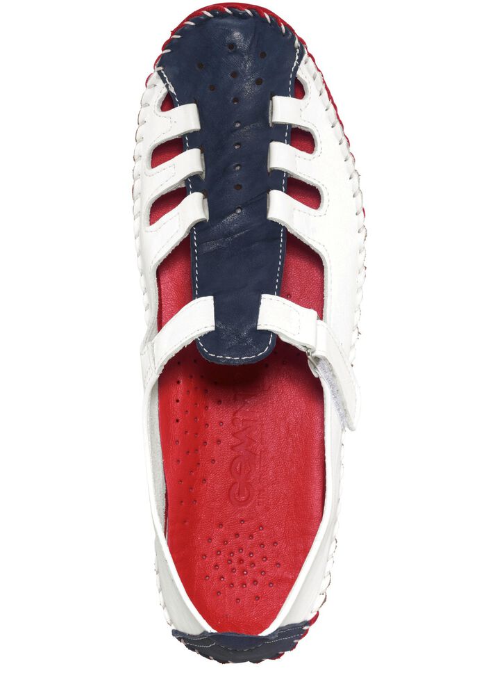 Gemini, klassische Damen-Slipper, Weite G, mit herausnehmbarem Fu&szlig;bett WEISS-MARINE-ROT