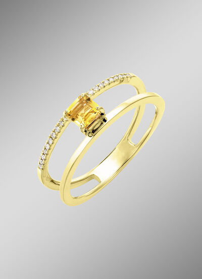 Moderner Damenring mit Citrin und Brillanten 