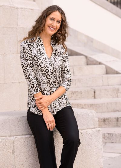 Shirt-Tunika mit Stehkragen 