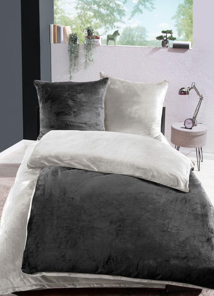 Kuschelig weiche Wendebettwäsche-Garnitur mit Cashmere Touch ANTHRAZIT-TAUPE