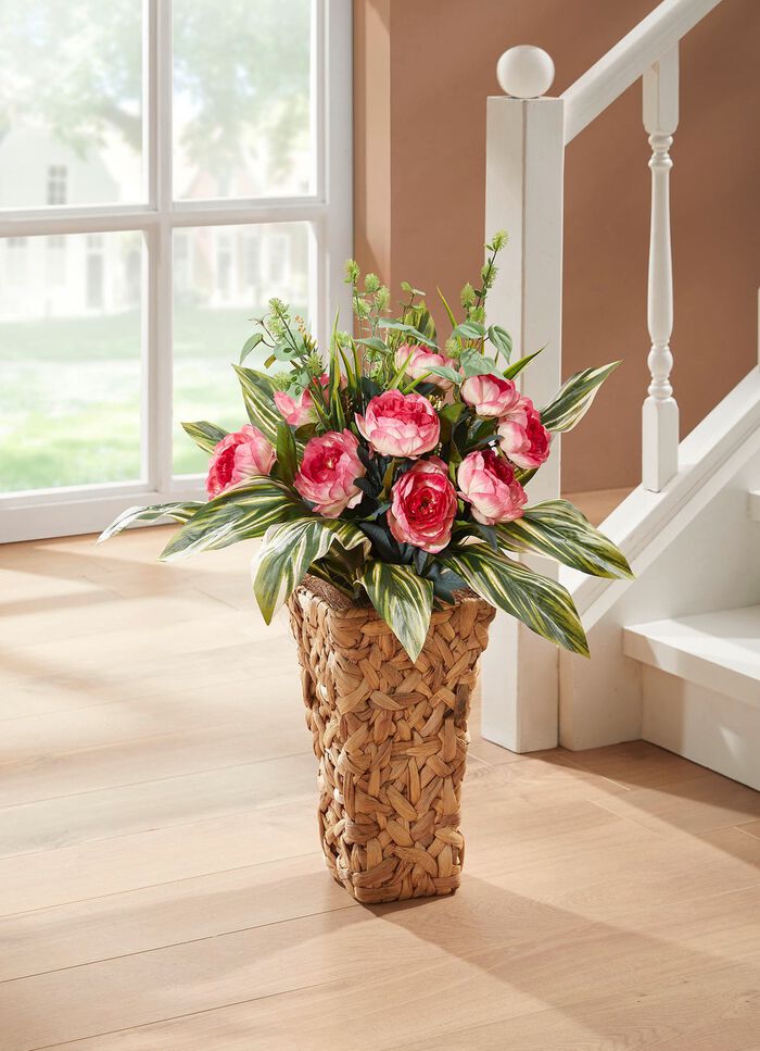 Bauernrosen in Wasserhyazinthen-Korb PINK-GR&Uuml;N