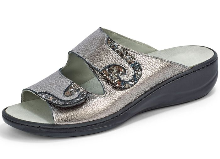 Mubb, bequeme Damen-Pantoletten, Weite H, mit herausnehmbarem Fußbett ANTIKBRONZE