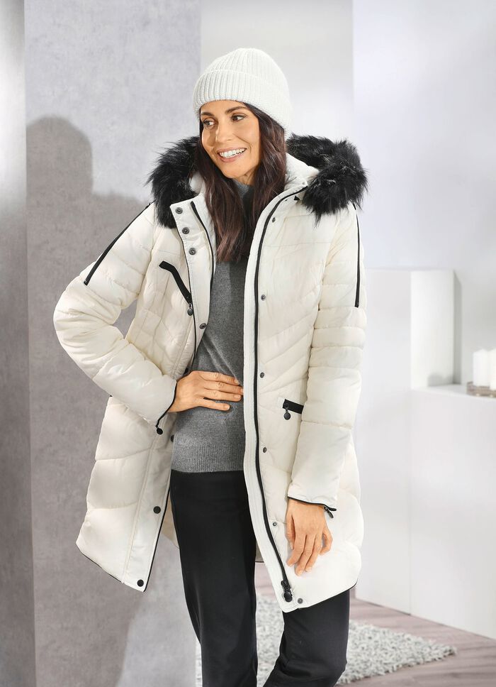 Kurzmantel mit Kunstpelz-Innenausstattung in der Kapuze 