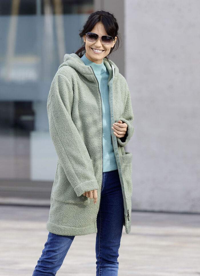 Longjacke mit angeschnittener Kapuze 
