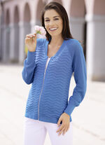 Strickjacke mit Cloquéstruktur AZURBLAU
