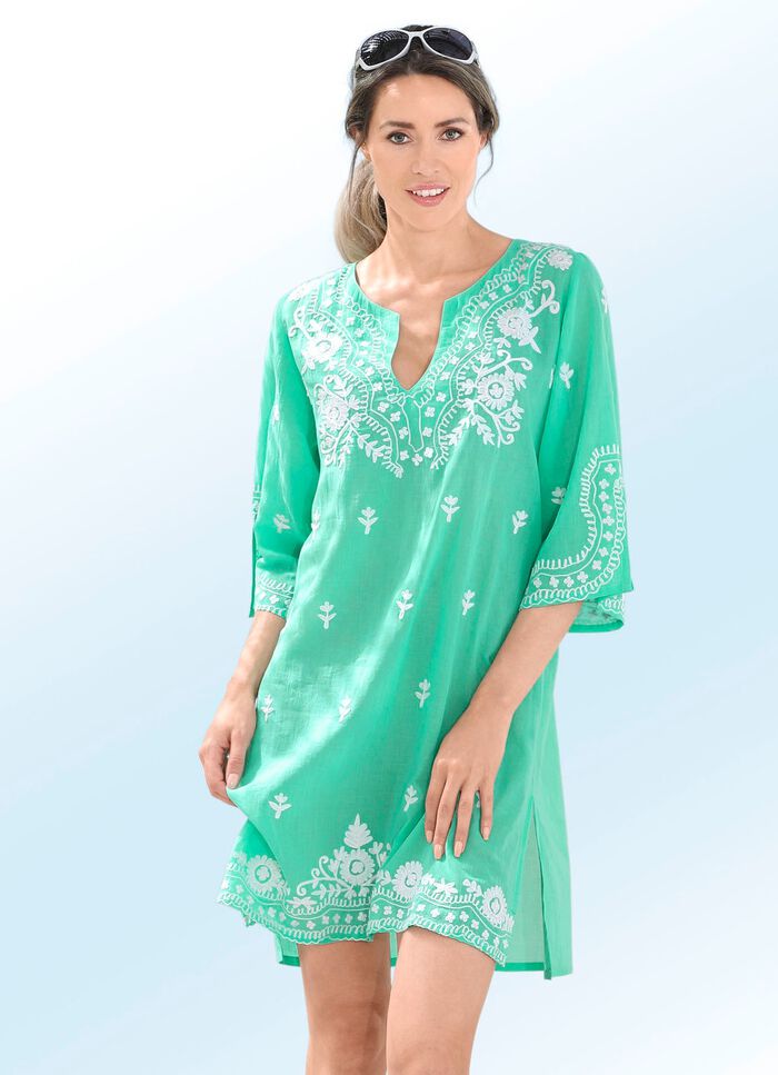 Tunika mit wei&szlig;er Stickerei sowie Seitenschlitzen, reine Baumwolle 