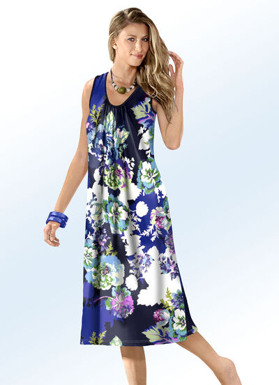 Klaus Modelle Kleid mit farbbrillantem Druckdessin und Raffungen 