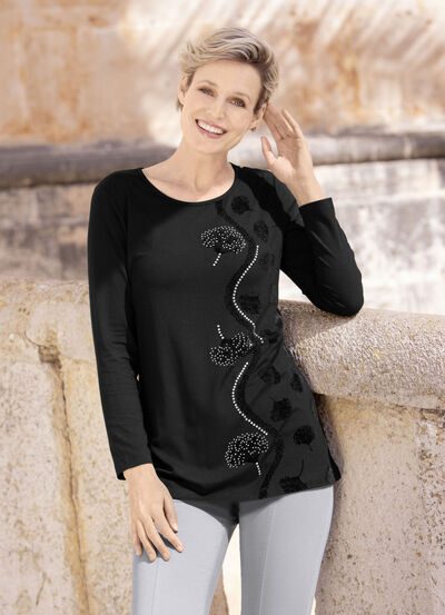 Schwarzes Shirt mit Flockdruck 