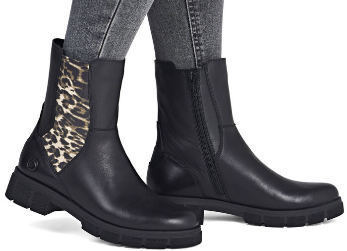 Remonte, modische Damen-Stiefeletten, Winterschuhe, Weite G, mit Reißverschluss SCHWARZ-BRAUN