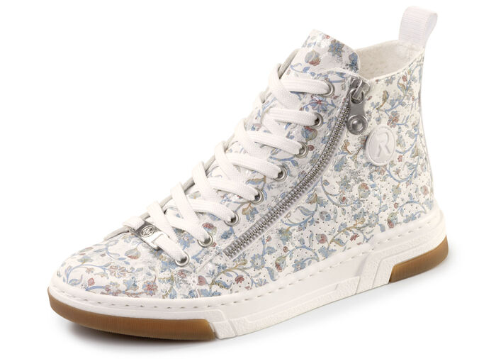 Rieker, modische Damen-Boots, Weite G, mit herausnehmbarem Fu&szlig;bett WEISS-BUNT