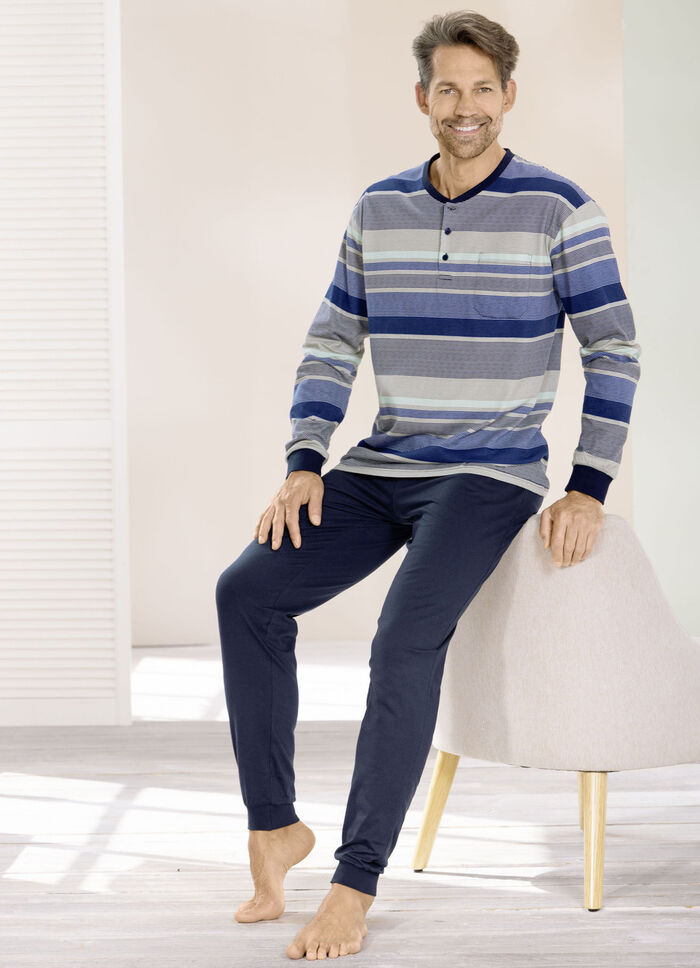 Schlafanzug mit Knopfleiste und Bündchenabschlüssen 