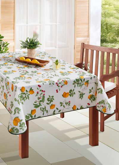 Wachstuch-Tischdecke mit Paspelband 