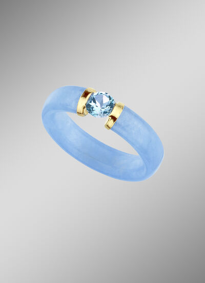 Damenring aus blauer Jade und Blautopas 