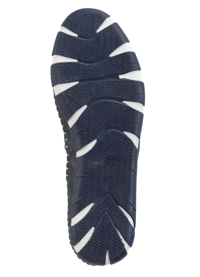 Gemini Slipper mit dezenter Knitter-Struktur und bunten Leder-Blüten MARINE