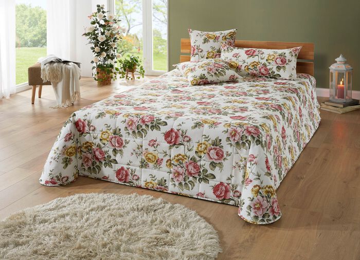 Tagesdecke mit Karosteppung und Kissenbez&uuml;ge GELB