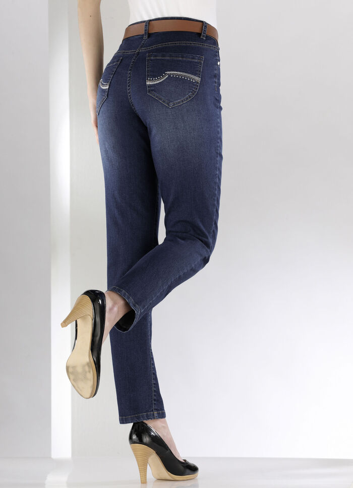 Jeans mit schönen Stickereien und funkelnden Strassteinen DUNKELBLAU