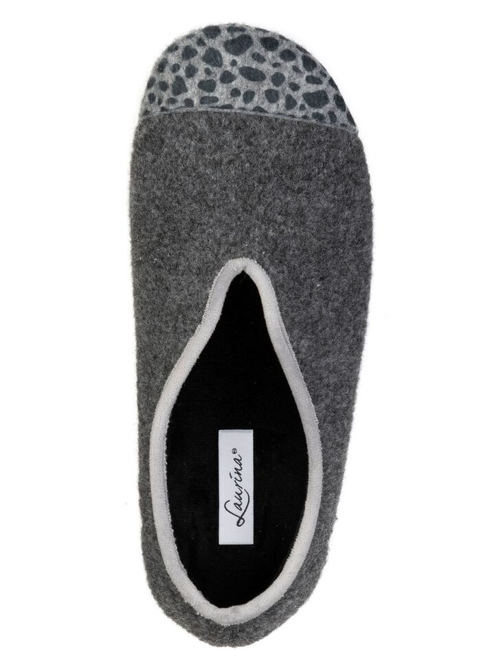 Laurina, trendige Damen-Hausschuhe, Weite H, mit Leo-Druck ANTHRAZIT-GRAU