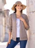 Strickjacke in feinem Netzstrick TAUPE