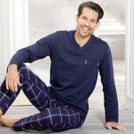 Comte Schlafanzug mit V-Ausschnitt und Webflanellhose 