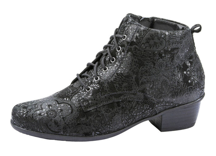 Waldläufer Schnür-Stiefelette mit floraler Prägung SCHWARZ