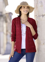 Strickjacke in feinem Netzstrick KIRSCHROT