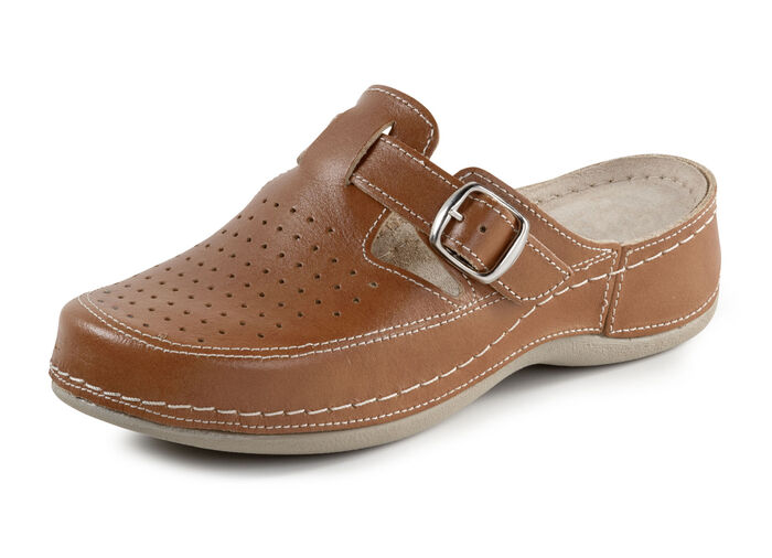 ELENA EDEN, sommerliche Damen-Clogs, Weite G, mit verstellbarer Schließe COGNAC