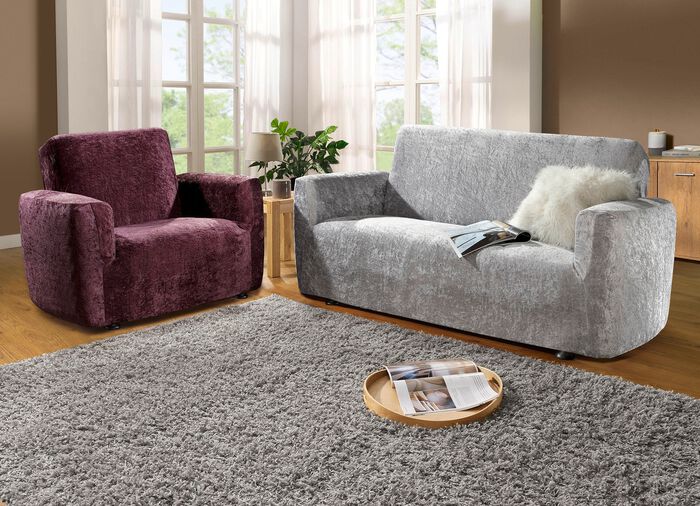 Edle und strapazierfähige Stretchbezüge in Samtoptik SILBER