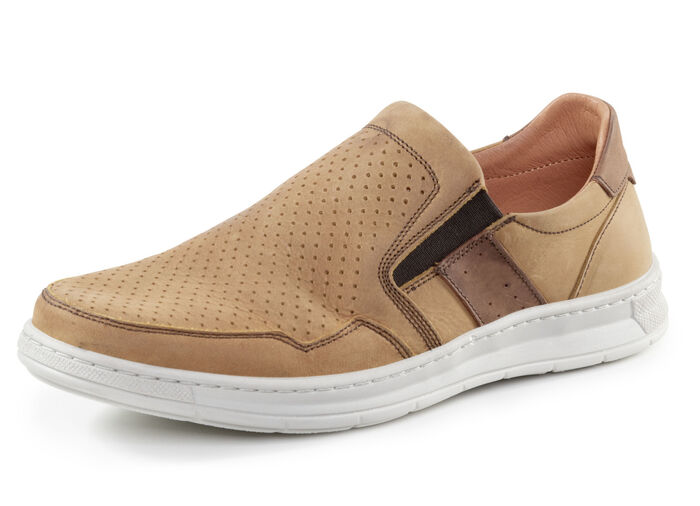 GINO GALANTE Slipper aus luftig perforiertem Rind-Nubukleder COGNAC