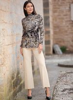 Shirt mit gesmoktem Stehkragen SCHWARZ-ECRU-CAMEL