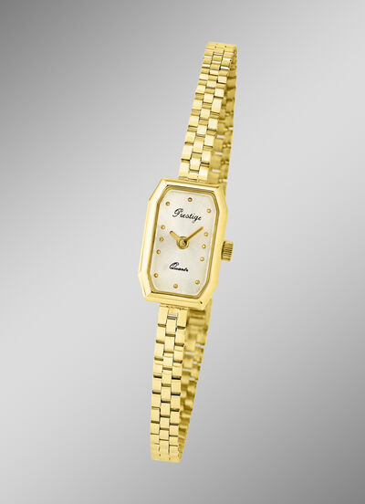 Edle Prestige-Quartz-Damenuhr mit Goldbandgehäuse 