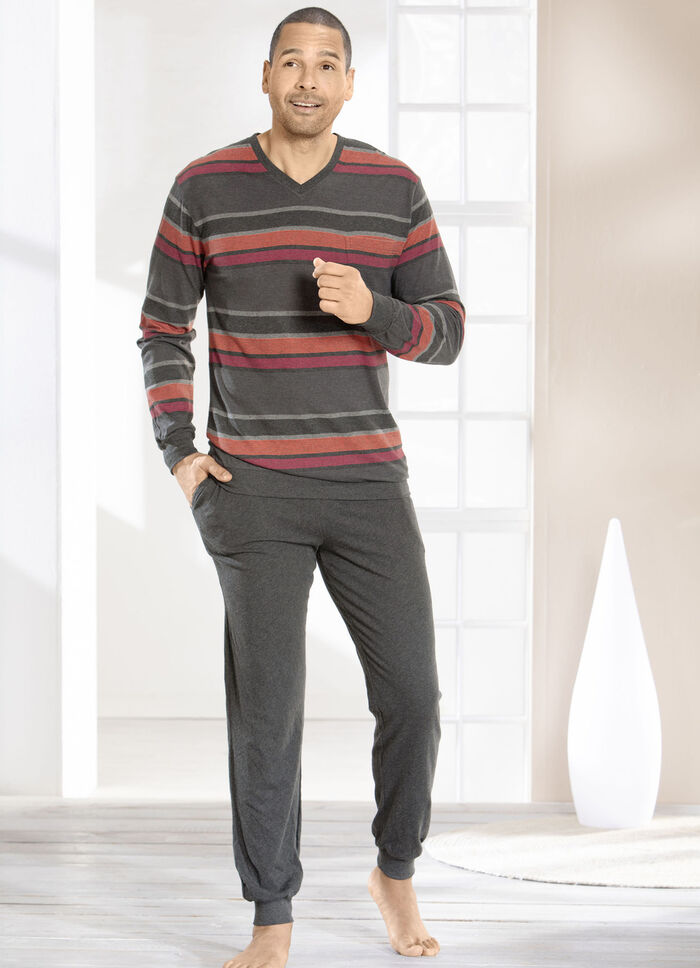 Schlafanzug mit V-Ausschnitt und B&uuml;ndchen 