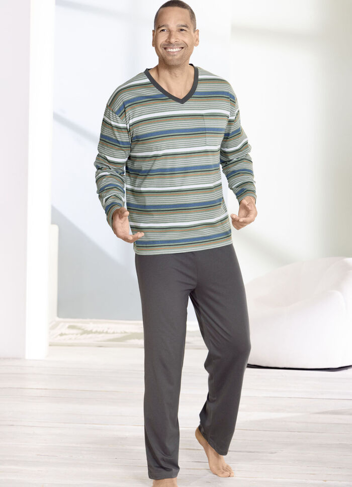 Schlafanzug mit V-Ausschnitt und offenen Abschlüssen 