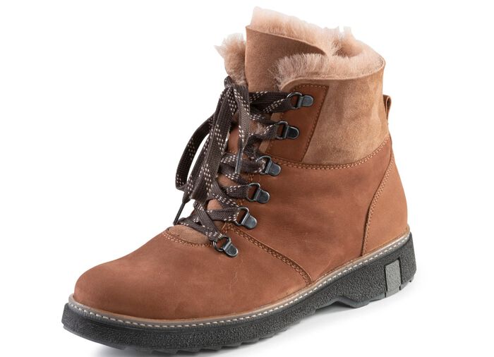 Waldl&auml;ufer Schn&uuml;r-Stiefelette mit kuscheligem Kragen aus Lammfell 