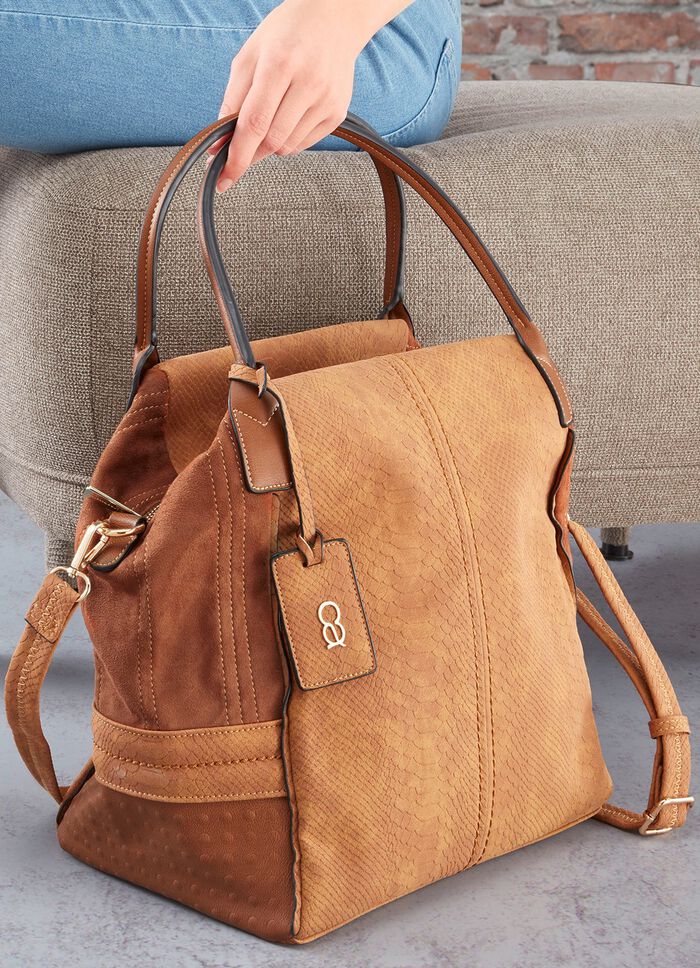 Collezione Alessandro Tasche aus teilweise reptilgepr&auml;gtem Veloursmaterial COGNAC