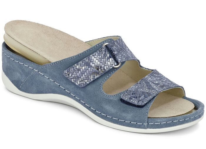 Mubb Pantolette mit geprägtem Klettverschluss JEANSBLAU