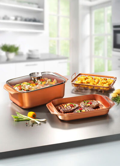 Livington Copperline WonderCooker inkl. Glasdeckel und Gittereinsatz 