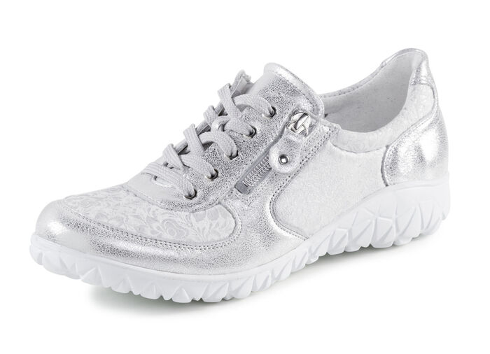 Waldläufer Schnürschuh mit floral bedrucktem Elastikmaterial SILBER-WEISS