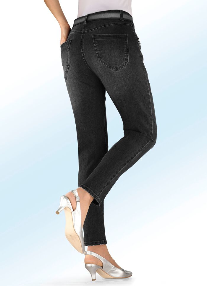 5-Pocket-Jeans mit Perlen- und Schmucksteinbesatz 