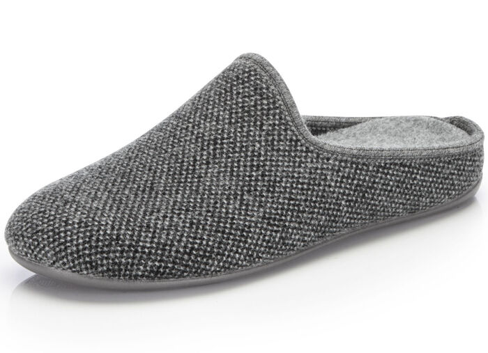 Pantoffel aus dezent gemustertem Textilmaterial GRAU