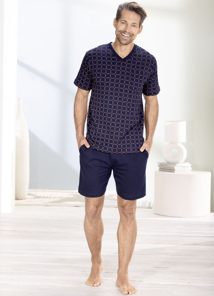 Shorty mit Alloverdessin und V-Ausschnitt  