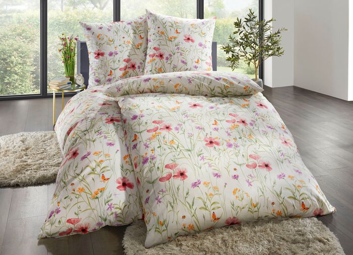 Beidseitig bedruckte Bettwäsche-Garnitur mit Reißverschluss CREME