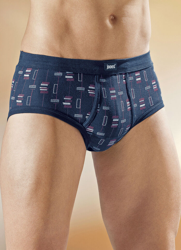 Viererpack Slips mit paspeliertem Eingriff, allover dessiniert 