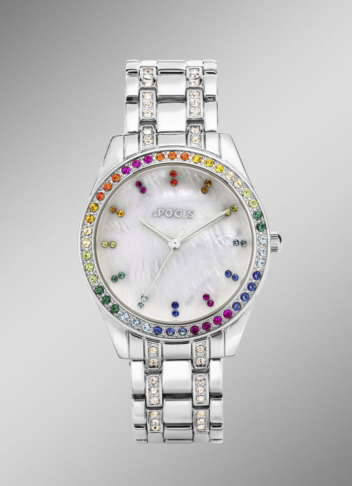 Pools Quartz-Damenuhr mit Metallbandgehäuse 